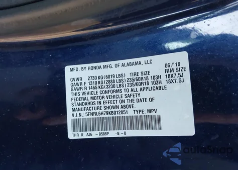 2019 Honda Odyssey Ex-L from USA, damaged, VIN 5FNRL6H79KB012851
